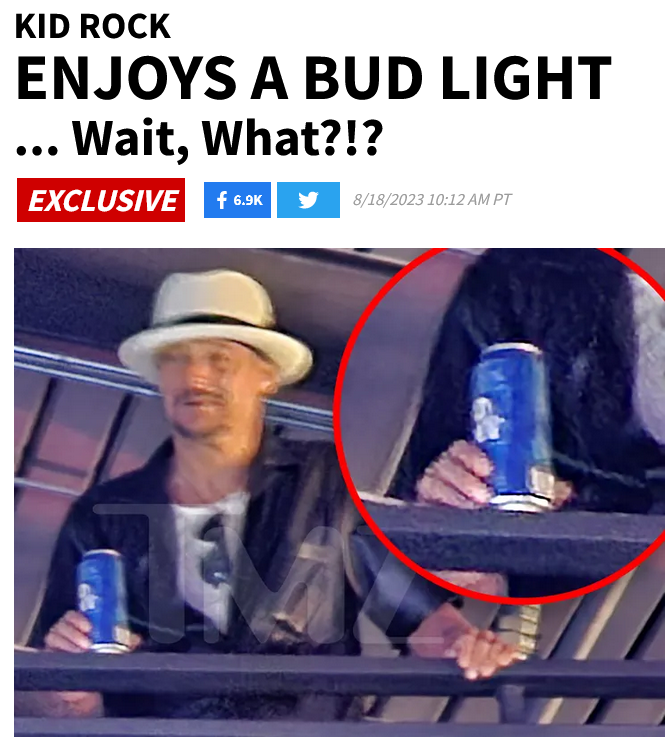 Kid Rock trinkt Bud Light.
Was das ganze gerade gut aufzeigt, ist das es
bei Kid Rocks "Empörung" ging es nie um das Bier ging, sondern immer nur darum, seinen Hass auf trans Menschen freien lauf zu lassen. 
Wie ein weiteres Beispiel noch zeigt 🧵
#TransRightsAreHumanRights