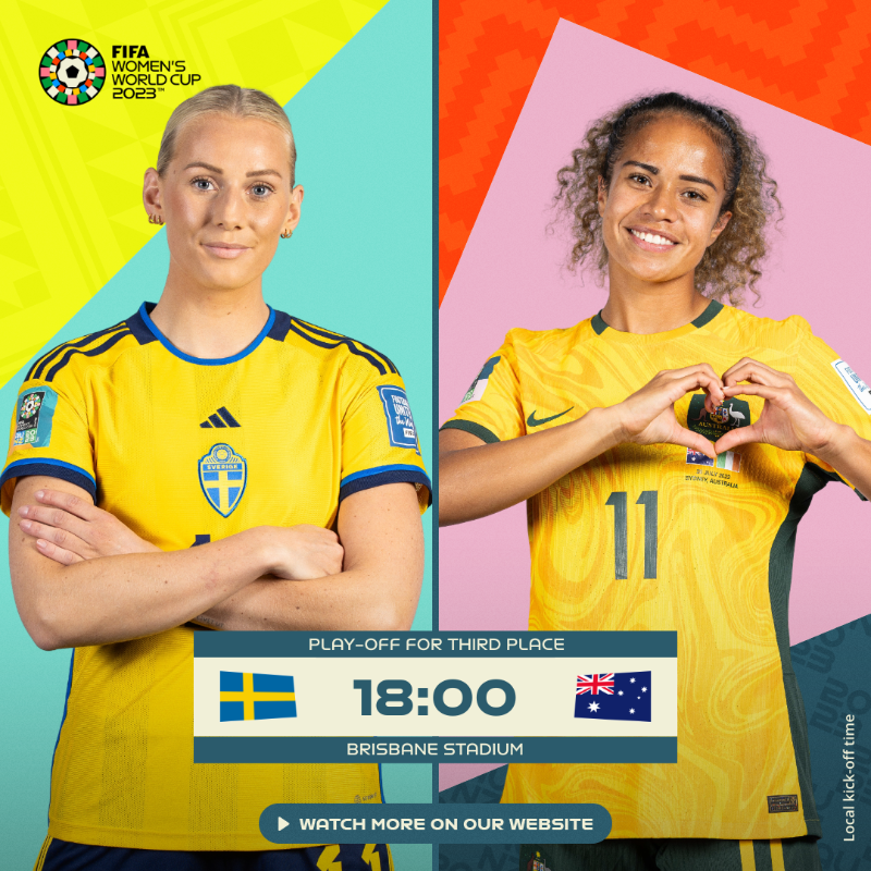 FIFAWWC's tweet photo. 🇸🇪🆚🇦🇺

Who will claim 3rd place? 🥉

#BeyondGreatness | #FIFAWWC