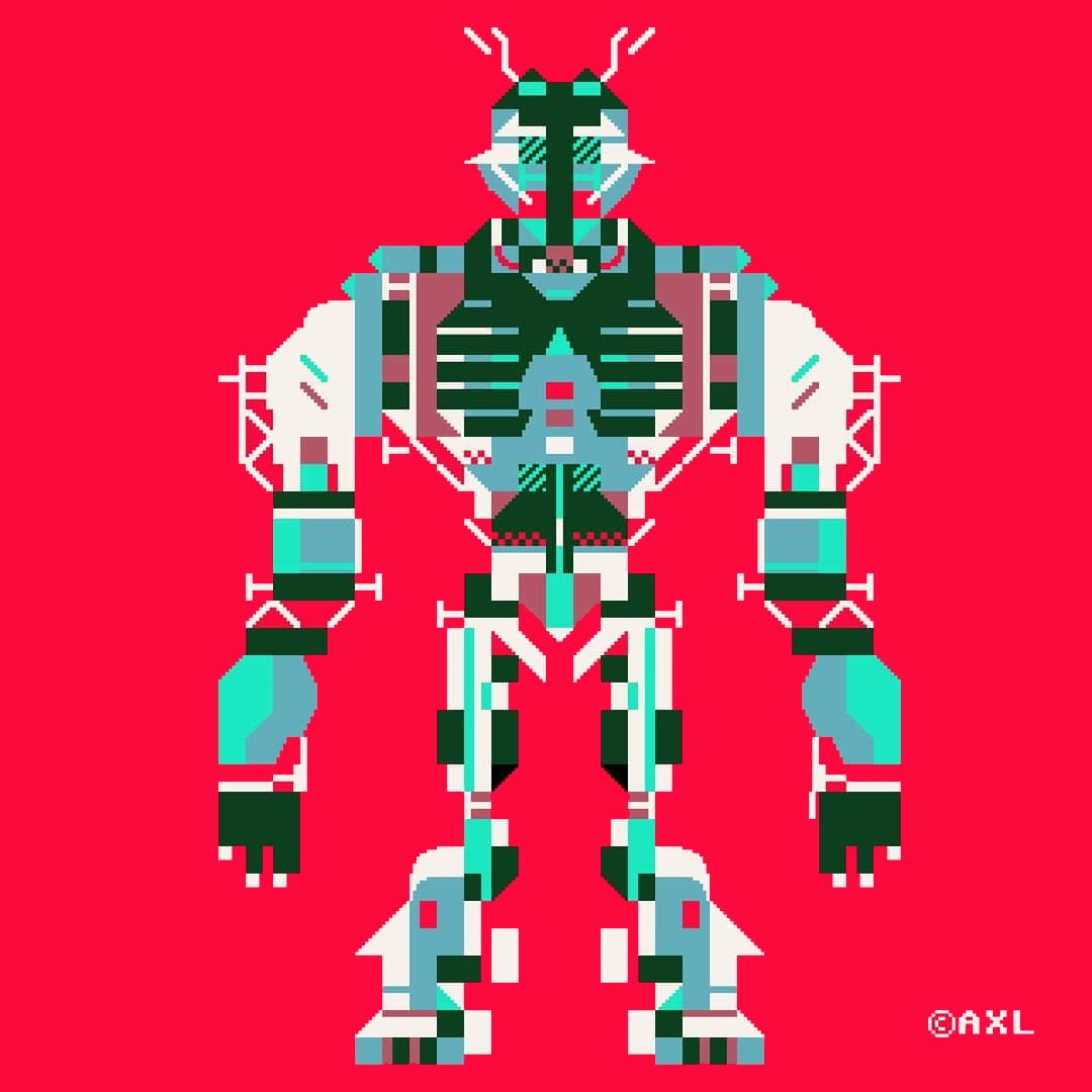 mistfunk's tweet image. Mistigram: this stylized horned mecha was drawn by @yenenpeuplou using a variant of the C64 character set customised by #PLAYSCII developer Jean-Paul LeBreton (really putting the JP in #JPETSCII).  It was included in the MIST0819 artpack collection released four years ago.