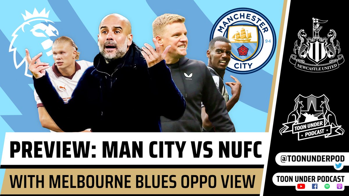 ToonUnderPod's tweet photo. 🚨PREVIEW🚨

Jack &amp; Craig chat to Alan of @MCFCMelbOSC about the clash at the Etihad on Saturday night.

Both teams came off with convincing victories on the opening weekend. Is this the best ever chance of a positive #NUFC result at #MCFC?

⚫⚪⚫⚪

https://t.co/LmeAWyZrN3 https://t.co/p67SRGpVcC