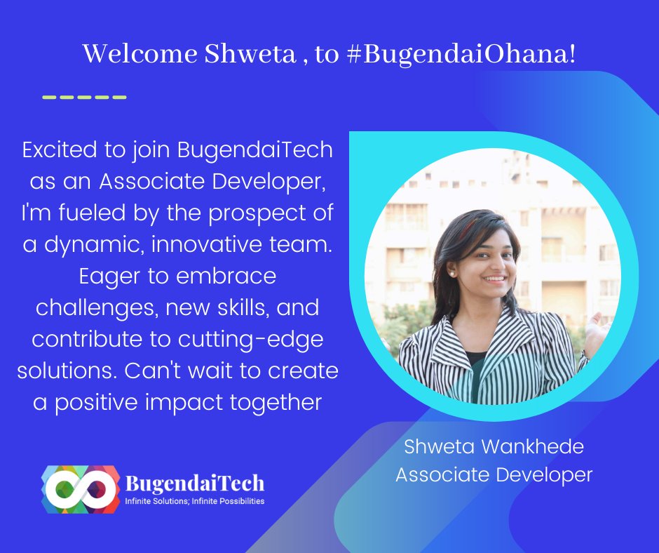 BugendaiTech's tweet image. We welcome Shweta Wankhede to our @BugendaiTech family as our newest #AssociateDeveloper for @salesforce  Marketing Cloud (#SFMC)! 
Together, we are poised to achieve even greater heights.๐
#BugendaiOhana #SFMC #TechnologyInnovation #TeamExpansion #Team #Success #BugendaiTech