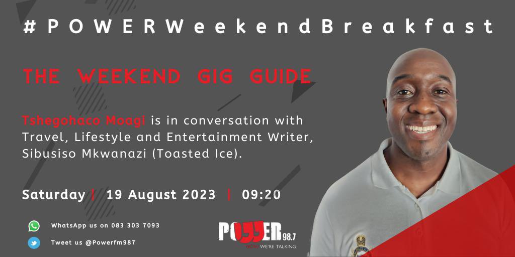 [ON AIR] #TheWeekendGigGuide Travel, Lifestyle and Entertainment Writer, Sibusiso Mkwanazi - Toasted Ice @sbumkwanazi gives us a rundown of some places to visit and check out this weekend in Johannesburg, Pretoria and Ekurhuleni. Have a safe and lovely weekend.😊…