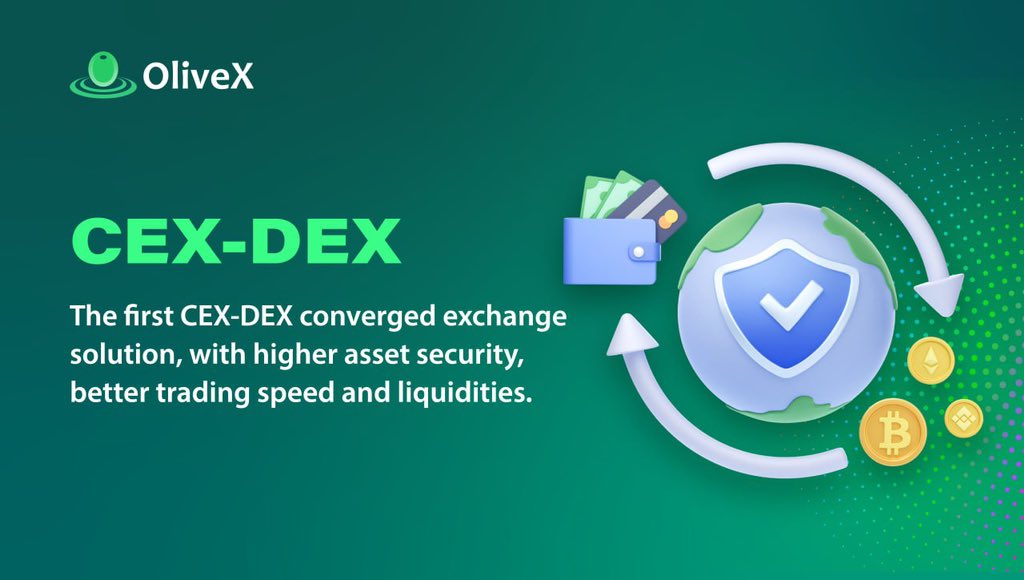 OliveX_Exchange's tweet photo. 🚀 Experience the future of crypto trading with OliveX's game-changing CEX-DEX convergence!
🔒 Unmatched asset security, ⚡️ lightning-fast trades, and abundant liquidity all in one platform.
Get ahead with #OliveX #CEXDEX https://t.co/h30ewBozPP