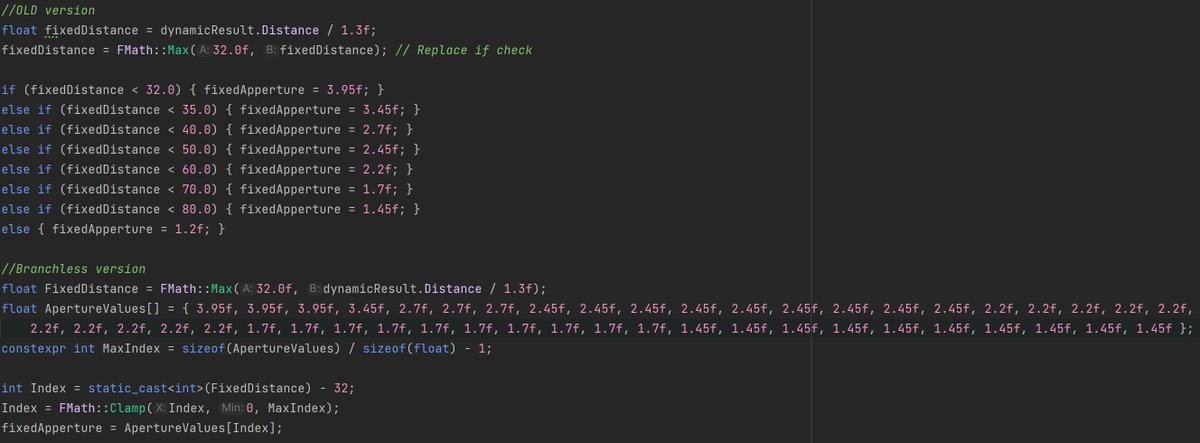 theredpix's tweet image. I&apos;m proud of this #branchless  #cpp  optimization I just made. #unreal #gamedev #computerscience