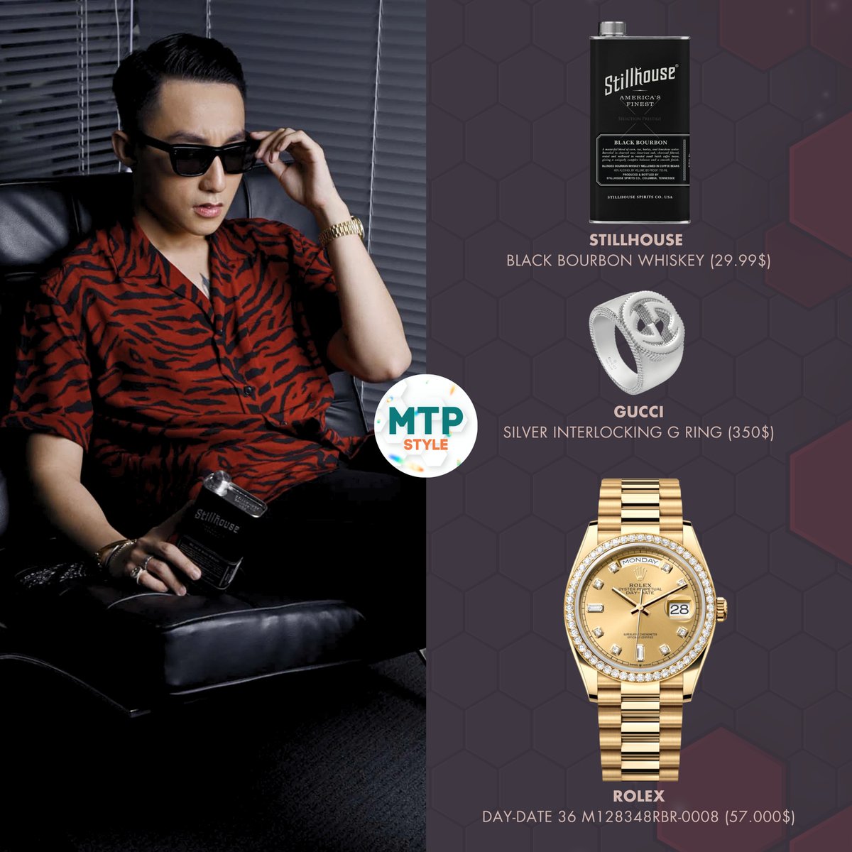 MTPSTYLE's tweet photo. Sơn Tùng M-TP I Phỏng vấn Kenh14

🔹SLP
ZEBRA VACATION SHIRT (1190$)
🔹SLP
KNEE SKINNY JEANS (750$)
🔹SLP
BADANA SCARF (250$)
🔹SLP
HUGO 25 DERBY (550$)
🔹ROLEX
DAY-DATE 36  (57.000$)

#sontungmtp #mtpstyle #Saintlaurent #Celine #hedislimane #gucci #Rolex   #stillhouse #style https://t.co/xKIot5W7sb