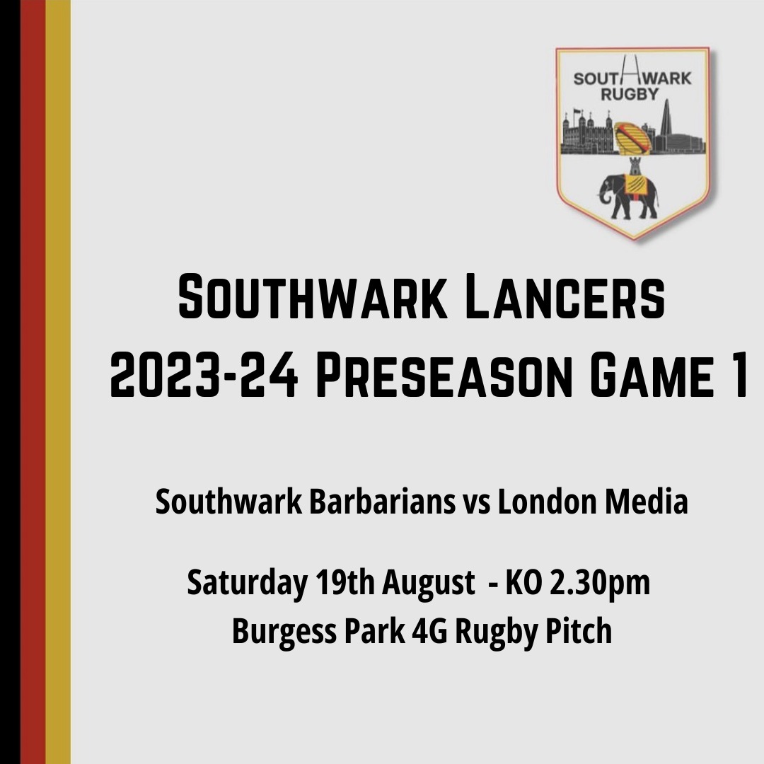 Southwark Rugby Club (@lancersrugby) on Twitter photo We welcome <a href="/londonmediarfc/">London Media RFC</a> to Burgess Park today for our first pre-season match. KO 14.30. Please come down and support the lads. SE5 0JB We welcome <a href="/londonmediarfc/">London Media RFC</a> to Burgess Park today for our first pre-season match. KO 14.30. Please come down and support the lads. SE5 0JB