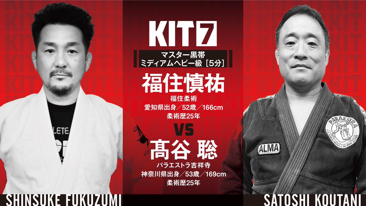 Jiu_Jitsu_NERD's tweet photo. 【KIT7・計量結果】
■マスター黒帯ミディアムヘビー
福住慎祐 / 福住柔術 ※当日計量
vs
高谷聡 / パラエストラ吉祥寺 85.9kg

無観客＆配信大会「KIT7」
8/20(日) 13:00～試合開始
前売 3000円 / 当日 3500円
※視聴チケット販売サイト⇒ https://t.co/r5RzNxZurC https://t.co/uZKwHKP2Ft