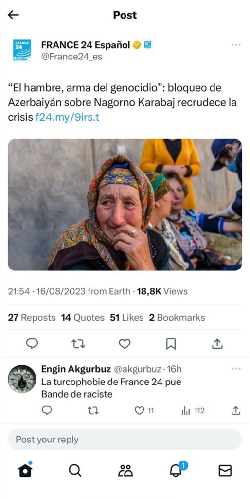 HikmetHajiyev's tweet photo. Propagande anti🇦🇿 en 🇫🇷 se poursuit. France24 a publié un article. Photo de la douleur du peuple 🇦🇿prise par AFP en 2020 est "arménisée". Forme hideuse de propagande. C'est loin de l'objectivité et de l'éthique journalistique. https://t.co/xWiwFFMsAH