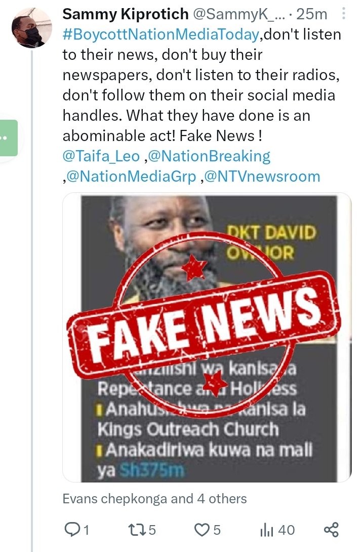 Repent_Uganda's tweet photo. Ministry of repentance and Holiness requested the registrar of societies to deregister Kings outreach Church in 2022 right before the Shakahola saga, but now seeing @Taifa_Leo broadcast such lies shows that they are incompetent and as such we #BoycottNationMediaToday https://t.co/ZeuQQNbBOW