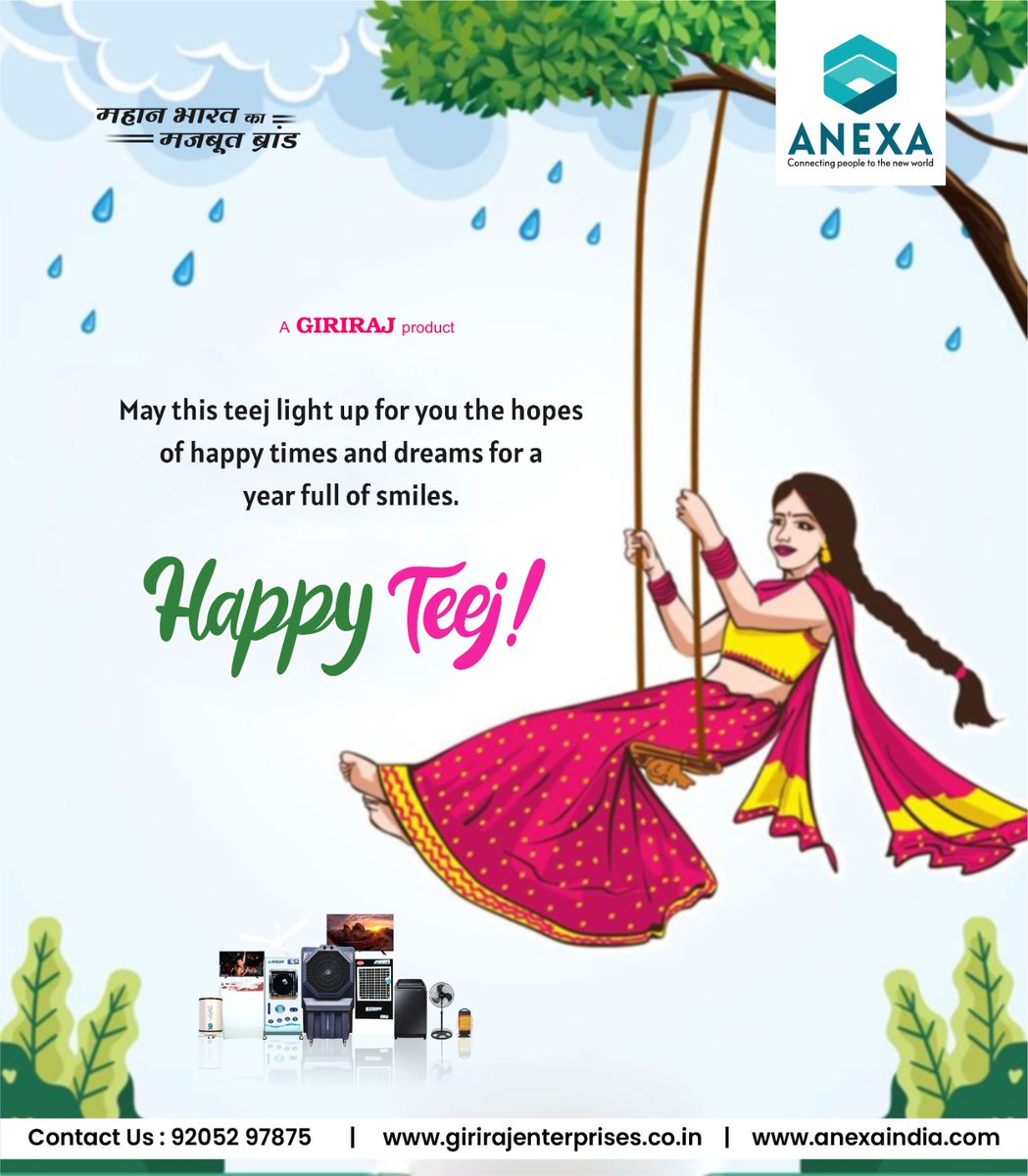 Anexa Wishing you an abundance of joy, love, and prosperity on this special Teej occasion. May your life be as vibrant and beautiful as the festivities of the day! Happy Teej!

#Anexa #AGirirajproduct  #TeejCelebrations #HappyTeej #FestiveVibes #BlessingsAndProsperity…