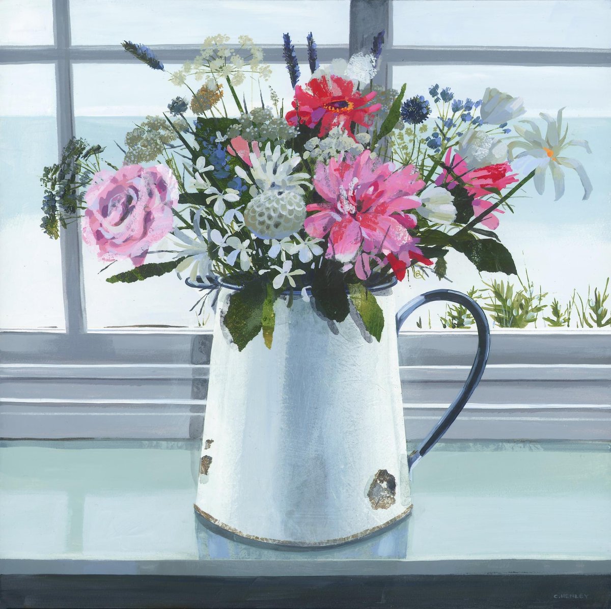 Good morning!
Here's the finished, scanned painting of my @HarbourGallery exhibition flowers, beautifully arranged by the gallery manager, Joanna. 
#portscatho #fishermansshelter #floral #floralarrangement