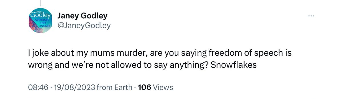 Apparently we are all “Snowflakes” for being disgusted at Godley making light of children being murdered. Is there no end to Godley’s nastiness? #Vile #Vulgar 1/2