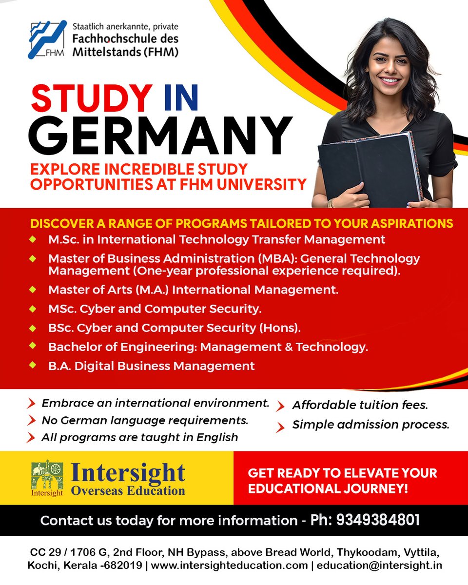 'Study in Germany '- Explore Incredible study Opportunities at FHM University,

For More Details 
Contact Us - 9349384801

#studyabroad #studyingermany #germanuniversities