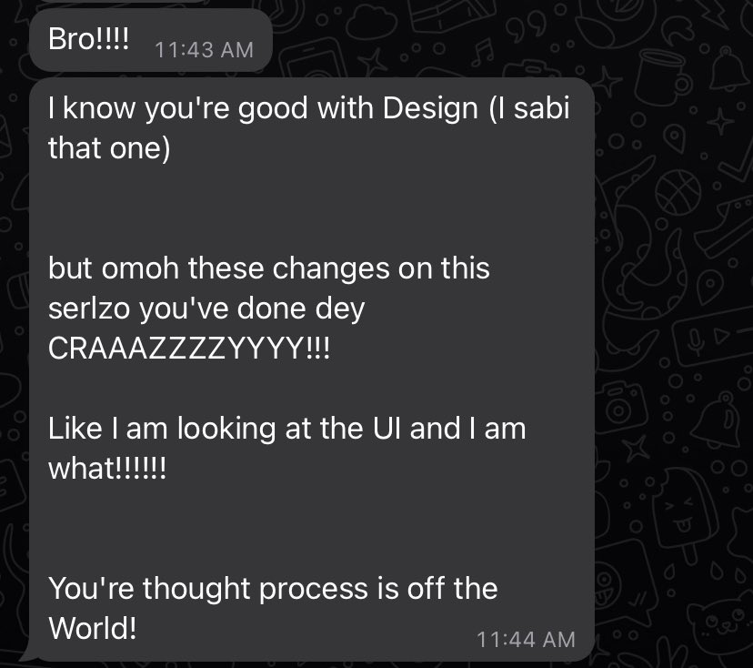 The past few months have been really tough on me; Relocating to a new state, settling in, working on projects back to back, feeling tired most of the time… But when i get these kind of feedbacks… Boy o boy🔥🔥

POWER!!