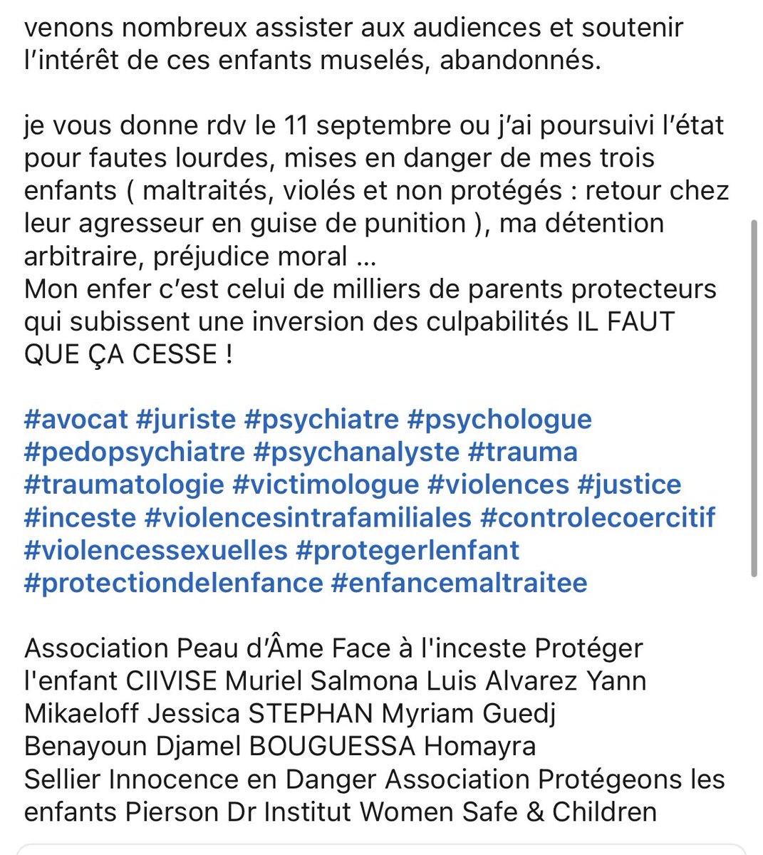 🆘⚖️🇫🇷APPEL de SOPHIE ABIDA 11/09/2023. Poursuite de l’état, fautes lourdes, mises en danger des 3 enfants, maltraités, violés chez l'agresseur. Détention arbitraire, préjudice moral. L'enfer de milliers de parents protecteurs, inversion des culpabilités IL FAUT QUE ÇA CESSE ! 🚨