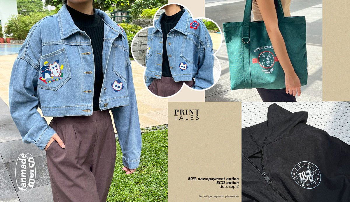 print_tales's tweet photo. 〖 jujutsu kaisen x skip &amp; loafer merch 〗

ﾐ denim jacket, linen set, crossbody bag &amp; more
ﾐ gojo, getou, megumi, yuuji, nobara + mitsumi cat design

🛒: https://t.co/cFahPmhhvh
doo: sept 2 
☑️ sco / 50% dp opt 
— balance after ETA

💌 intl go, dm us

jjk fanmade wts lfb ph https://t.co/eK0wxY5Ml2