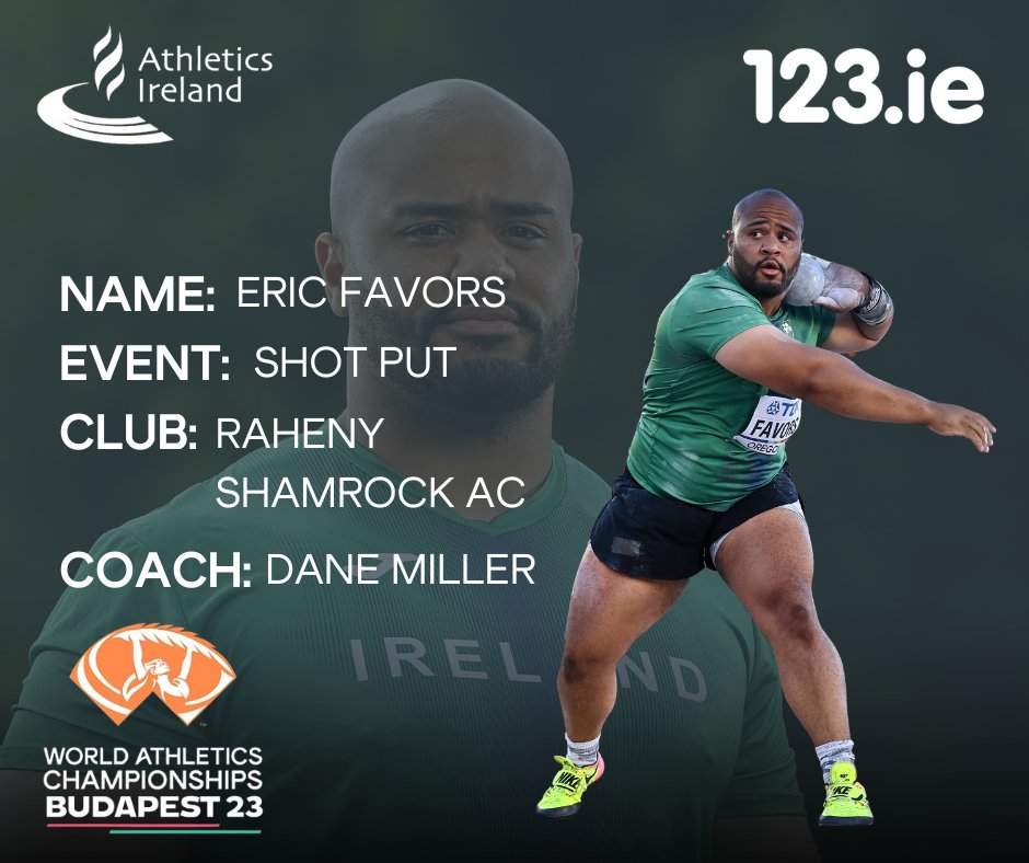 Irish shot put record-holder Eric Favors is ready for his second World Championships appearance💪

🇮🇪Eric Favors (Raheny Shamrock AC) PB 20.66m NR
📅Day 1: Shot Put 
⏰10.30am Irish time
ℹ️Q: 21.40 (Q) or 12 best performers (q)

📺Live on Virgin Media 2

<a href="/Ask123ie/">123.ie Insurance</a> <a href="/wabudapest23/">World Athletics Championships Budapest 23</a>