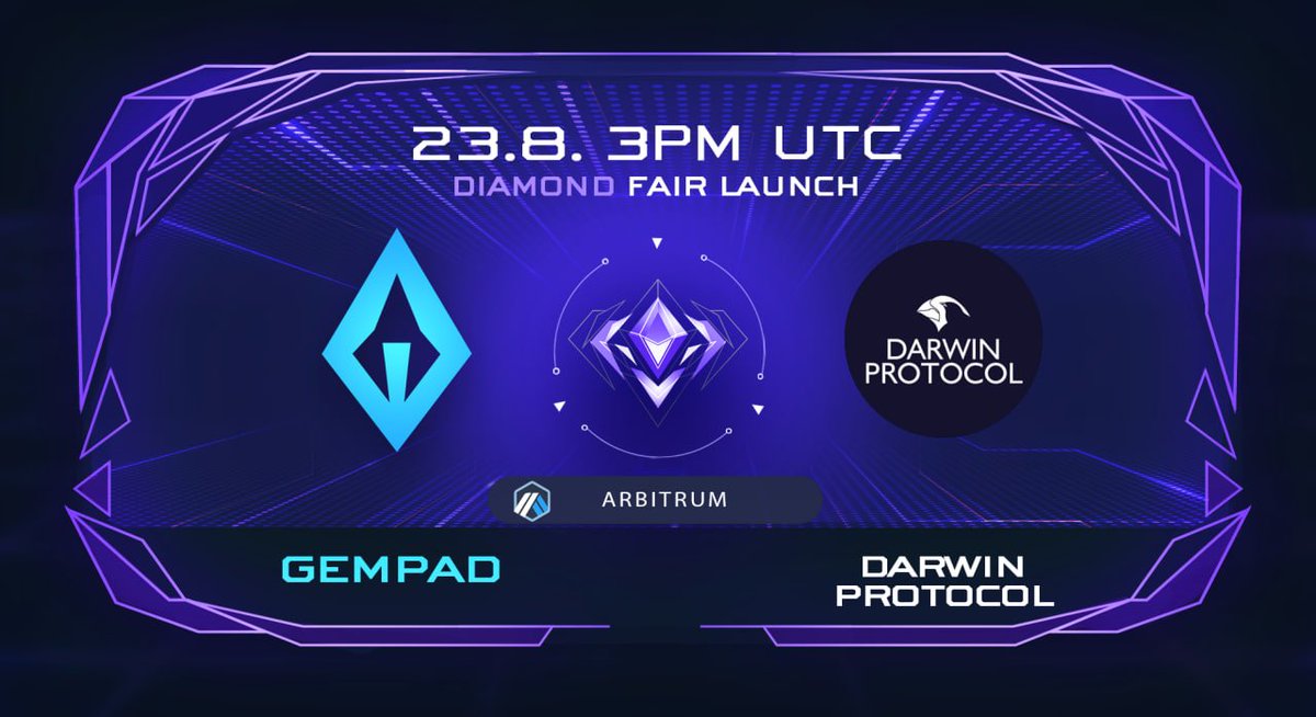 💎 DARWIN PROTOCOL FAIR LAUNCH ANNOUNCEMENT 💎

🟣  DIAMOND TIER  🟣

We're proud to announce the fair launch for <a href="/Darwin_Protocol/">Darwin Protocol</a>.

Their fair launch is taking place on the 23rd of August at 3pm UTC! ⏰

✅ Fair launch link: gempad.app/presale/0x5C64…

#Arbitrum #DeFi #Fairlaunch