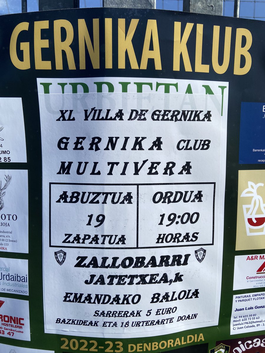 Partidu heldu da ⚽ !!! XL VILLA DE GERNIKA SARIA 🏆 🆚 @UD_Mutilvera 📆Abuztua 19 🕠19:00 🏟️Urbieta 🎟️ 5 € Bazkideak - DOAN / GRATIS ⚫️⚪️ #ForzaGerni