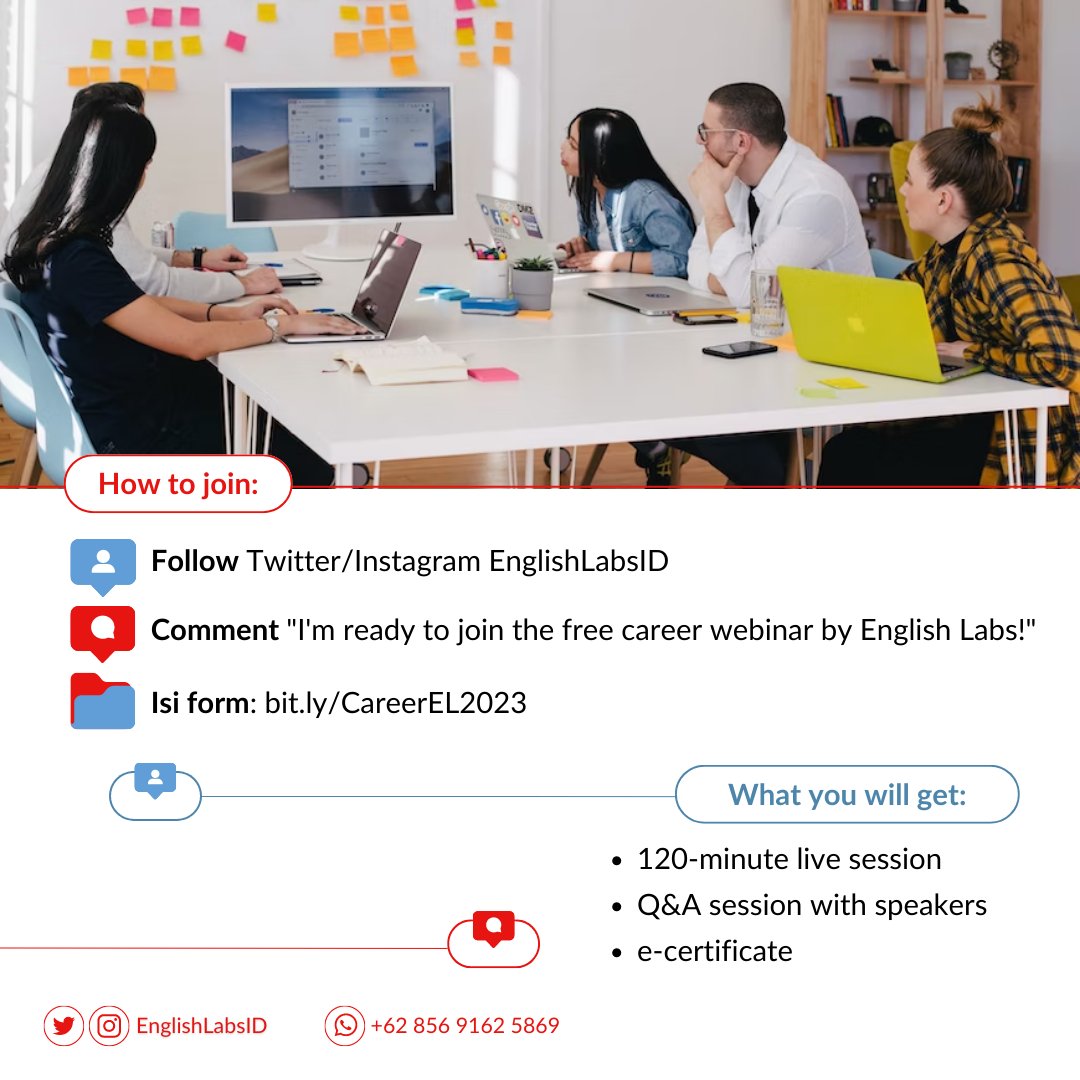 EnglishLabsID's tweet photo. FREE WEBINAR: INTERNATIONAL CAREER 101  

"Gimana caranya kerja di multinational company?” "Pengen belajar bahasa Inggris buat dunia kerja, mulai dari mana ya?"

Kalo kamu pengen berkarier di level internasional, wajib ikut webinar ini!  

Check this out👇 https://t.co/1shvfvuC4M