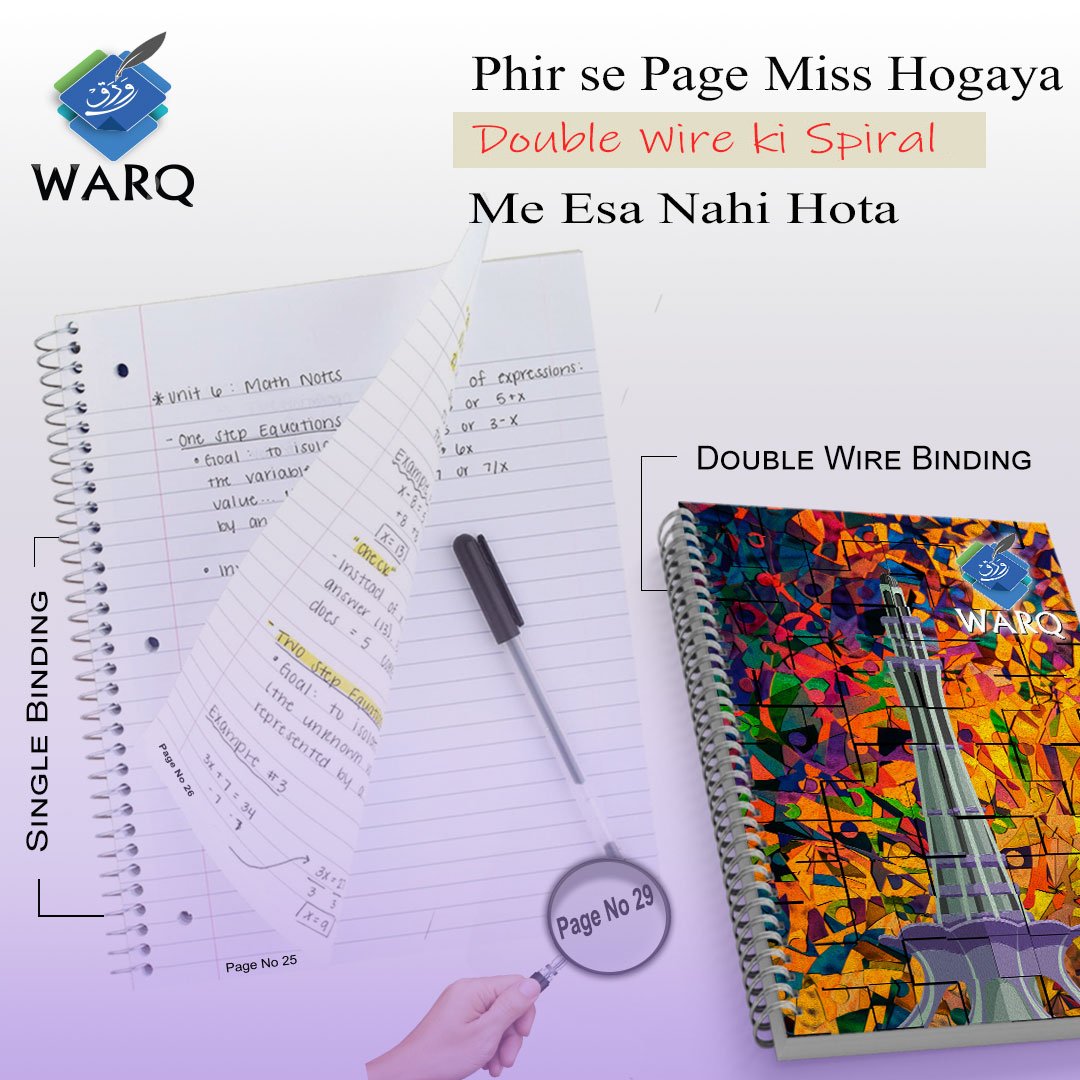 PublisherWarq's tweet photo. Kya Apke bhee Spiral se Pages Miss Hote hain?

Abhee Double Binding wala Warq Spiral mangwae or Pages miss hone ke Jhanjat se Befikar Hojae. Agar Achi Writing ka Experience chaiye Tou Warq Spiral Azmaiye.

For More info:
https://t.co/xVoK93NQfe

#warq #register #notebook #spiral https://t.co/M3YDjioo39