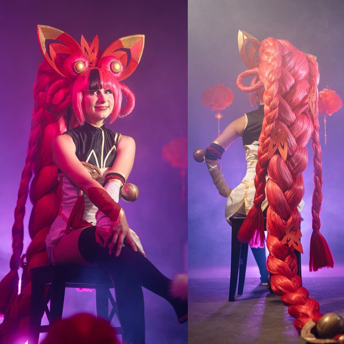 Okay, this is it, my entry for #ironwig round 3, by @ArdaWigs 💖 It is the final round and we were challenged to create a Zoe wig from #leaugeoflegends in her #mythmakerskin 💞 📸 @Von_Nao 💁🏻‍♀️ @SockenCosplay 💇🏻‍♀️💈 me 💄👗 Sara, me & @VandrobCosplay Assistant @b1nh