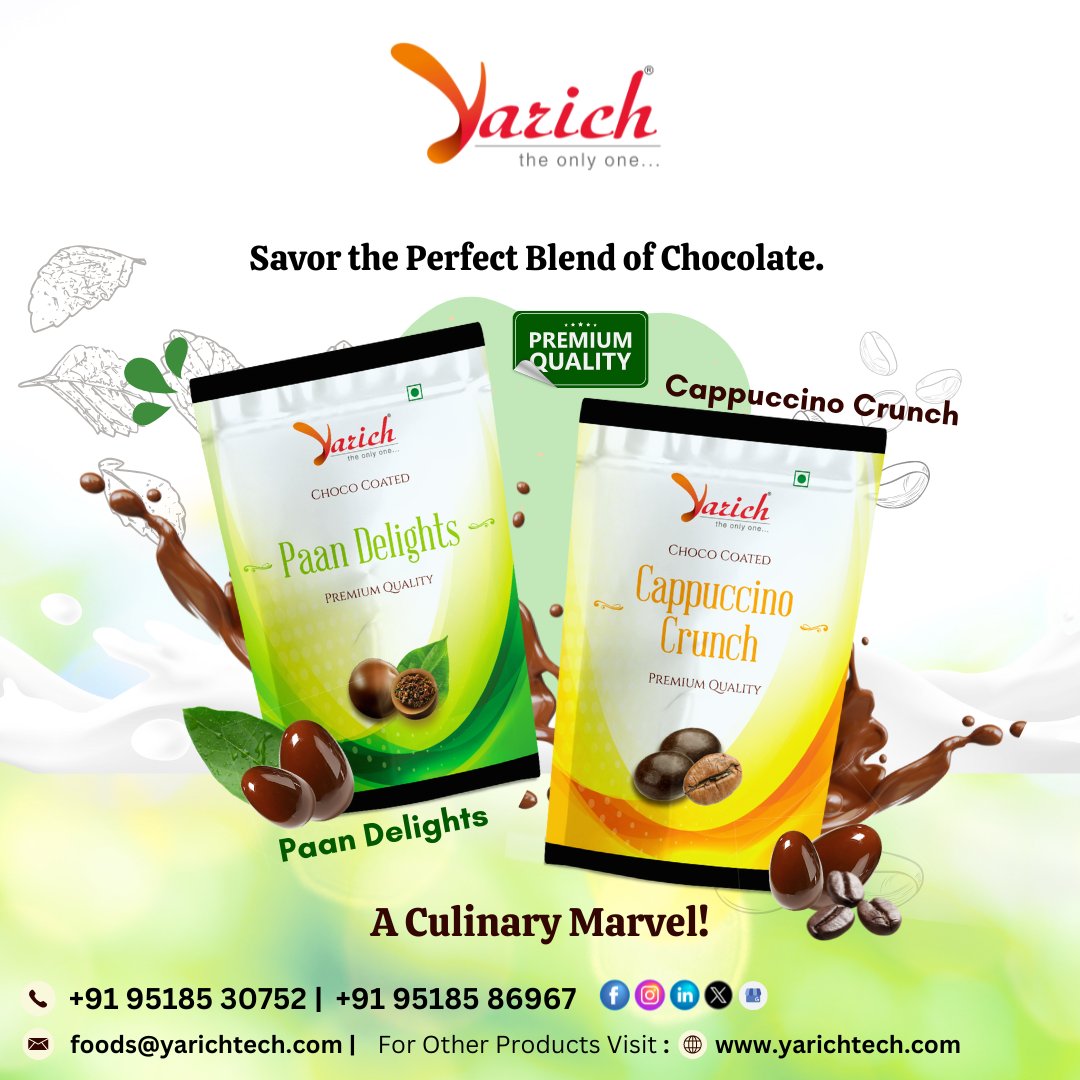 YarichTech's tweet photo. Indulge in Yarich Foodโs Irresistible ๐๐ก๐จ๐๐จ๐ฅ๐๐ญ๐/๐๐๐ฉ๐ฉ๐ฎ๐๐๐ข๐ง๐จ ๐๐ซ๐ฎ๐ง๐๐ก ๐๐ง๐ ๐๐ฑ๐จ๐ญ๐ข๐ ๐๐๐๐ง ๐๐๐ฅ๐ข๐ ๐ก๐ญ๐ฌ - A Perfect Mix of Sweet Bliss and Bold Flavors!
#YarichFoods #ChocolateCappuccinoCrunch #PaanDelights #SweetTreats #yarichtech #chocolates https://t.co/sMUugn3jC7