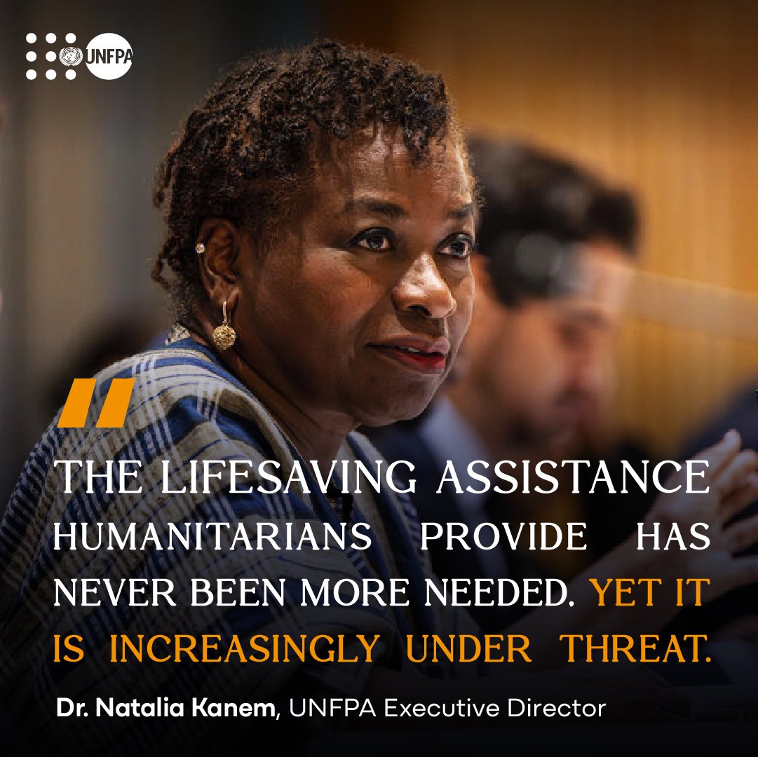 UNFPA (@unfpa) on Twitter photo Armed conflicts are placing more women and girls at risk.
Yet attacks on humanitarian aid workers are rampant.
📢 Join <a href="/Atayeshe/">Dr. Natalia Kanem /she/her/ella/</a>’s call for increased support aid workers who protect women and girls caught in humanitarian crises: unf.pa/sun
#NotATarget Armed conflicts are placing more women and girls at risk.
Yet attacks on humanitarian aid workers are rampant.
📢 Join <a href="/Atayeshe/">Dr. Natalia Kanem /she/her/ella/</a>’s call for increased support aid workers who protect women and girls caught in humanitarian crises: unf.pa/sun
#NotATarget