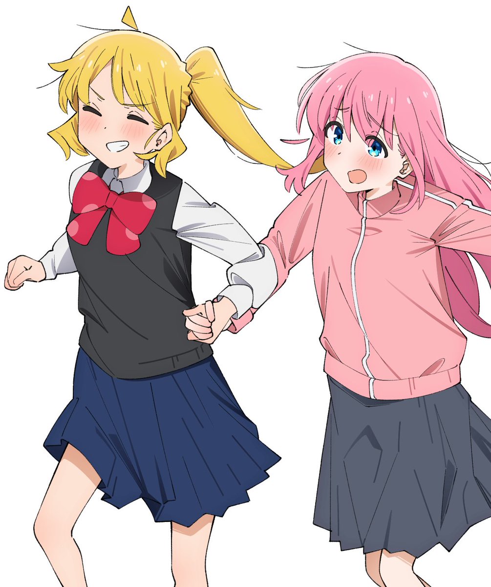 gotou hitori ,ijichi nijika multiple girls 2girls blonde hair skirt pink hair long hair jacket  illustration images