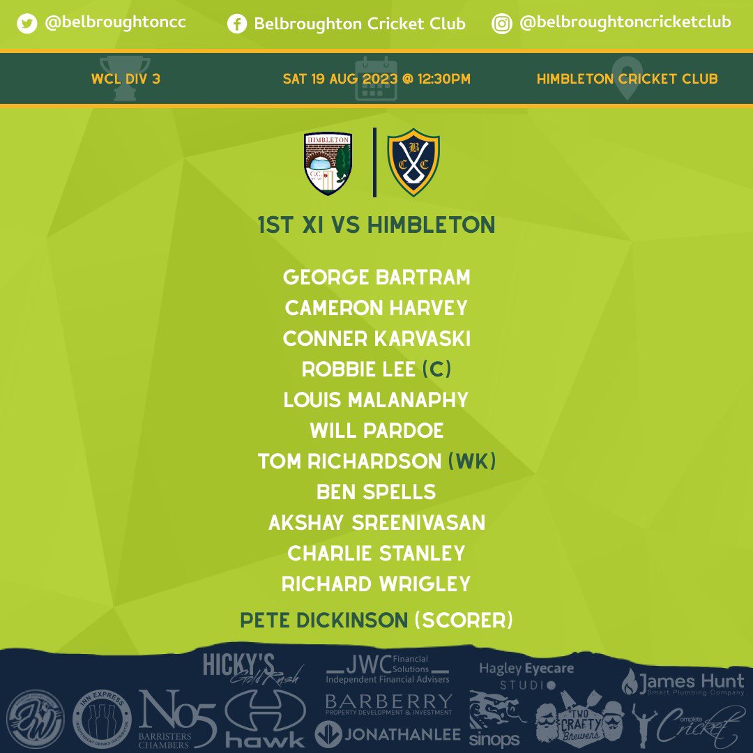 Belbroughtoncc's tweet photo. Your teams for today! Thanks to @jameshuntspc for being our 2nd team match ball sponsor! Go well all!🏏 #DFWTT https://t.co/ZKr0Pwo6lv