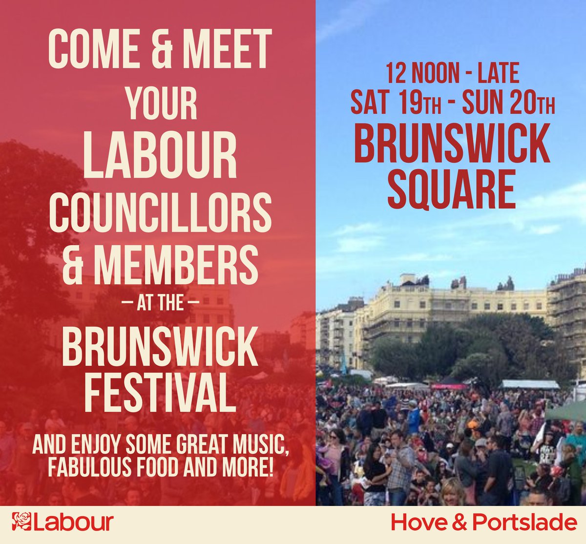 Come along and meet your Labour Councillors and party members at the Brunswick Festival Today and Tomorrow - Great Music, Fab Food and much more 

12 Noon - Late