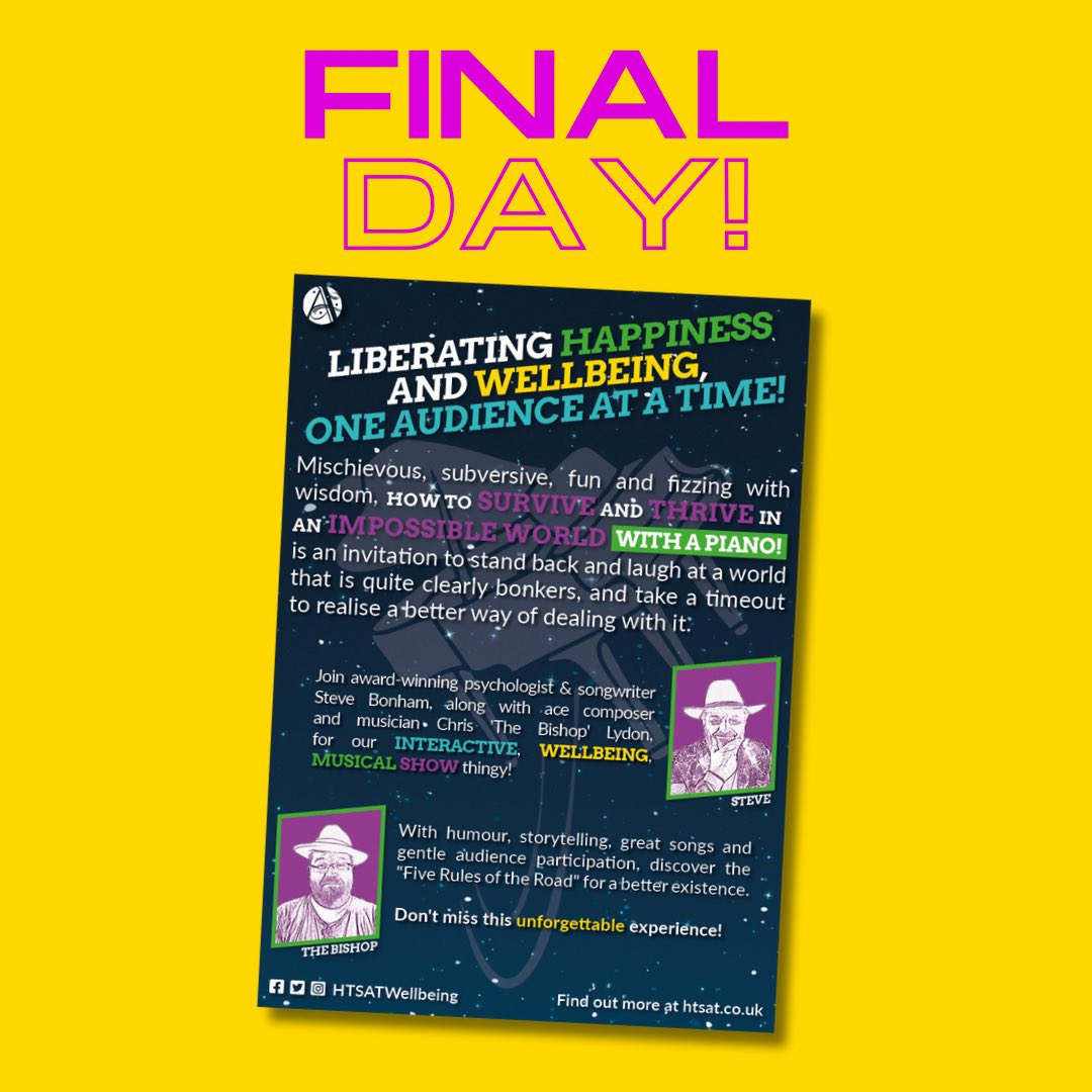 🙀😵‍💫⭐️🥳🦞🥹
OMG! It’s our LAST DAY at #EdFringe! All gone by so quickly. 

Come catch our final show today!
htsat.co.uk

📍 Greenside @ Infirmary Street (venue 236)
⏰ 13.50 (50 mins)
📅 4-19 Aug (not 13)

Get happy, get healed
#EdFringe
