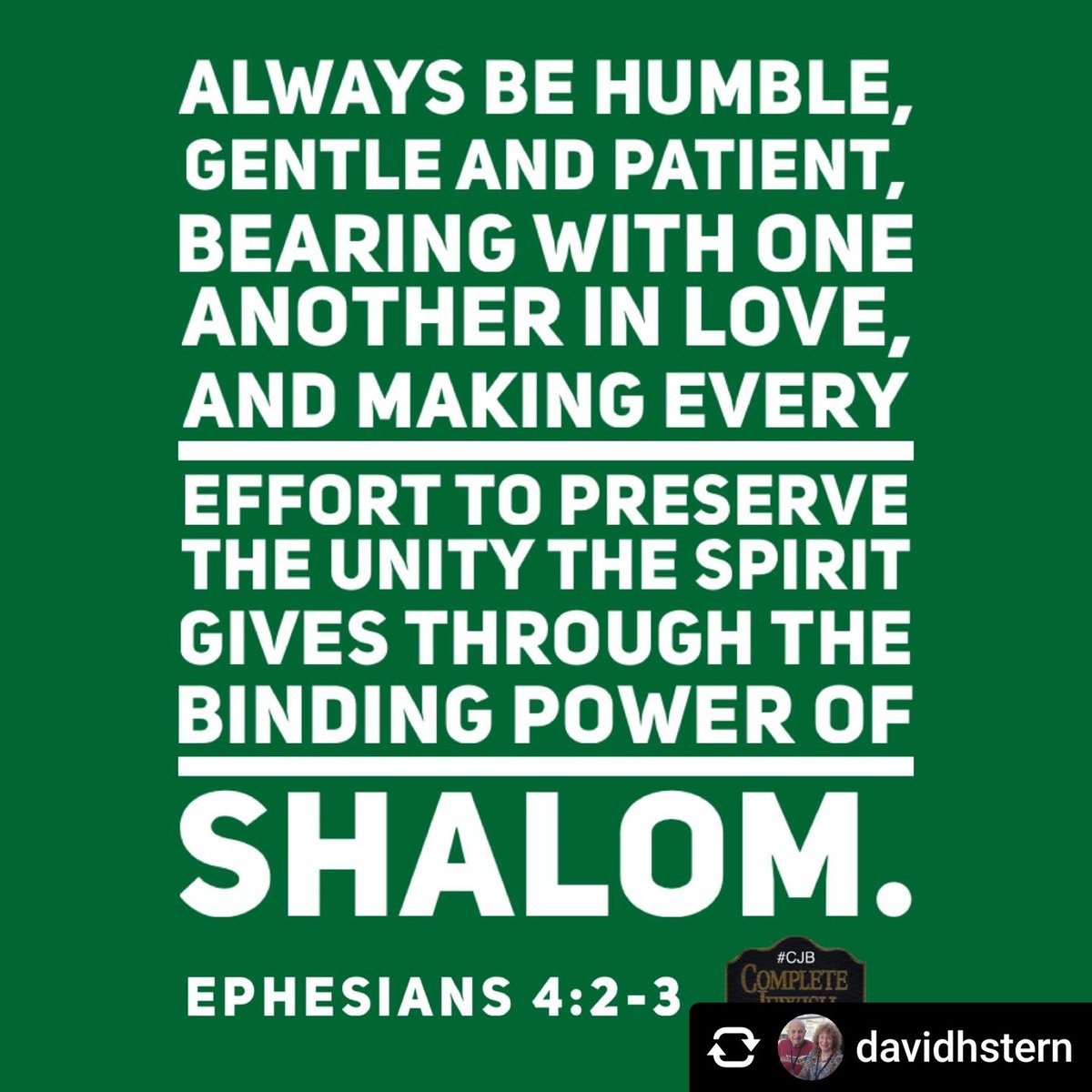 #ShabbatShalom 
#GoodShabbos 
Posted @withregram • @davidsternCJB  Ephesians 4:2-3 #CJB #CompleteJewishBible #VerseOfTheDay