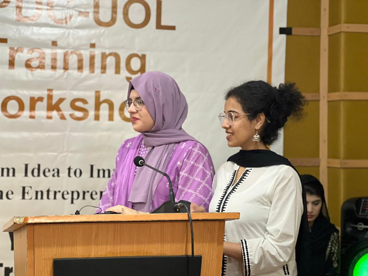 uolypdc's tweet photo. Azka Tahir, President YPDC-UOL, and Afnan Abdul Ghaffar, Research Assistant at CSSPR, conducting the Elevator Pitch round at AUST.

@AustYpdc

#FromIdeaToImpact
#UOLxAUST
#YPDCWorkshop
#Ulahore https://t.co/wAY4lvHitm