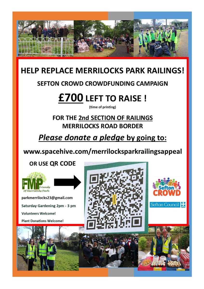MerrilocksPark's tweet photo. We are almost there...can you help us reach the target and replace the railings?? https://t.co/euAGM5QfNO or scan the QR code below. https://t.co/6atYlou4sJ