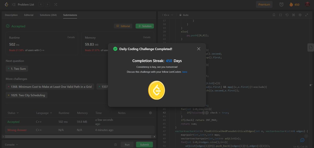 ayush_patel_78's tweet image. Day : 450 

Leetcode daily challenge completed.
#100DaysOfCode #365DaysOfCode #500DaysOfCode