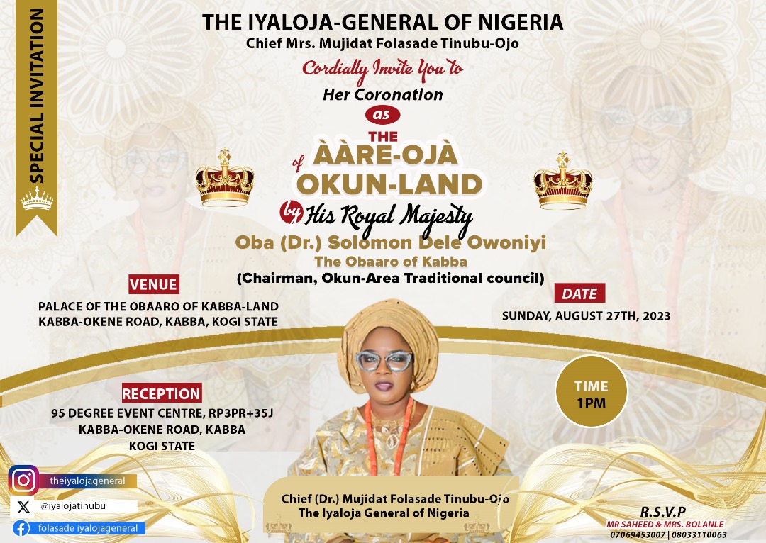 iyalojasgeneral's tweet photo. Hello Okun-Land, your daughter is coming home very soon! 

I appreciate the Okun-Area Traditional Council Chaired by His Royal Majesty,  Oba (Dr.) Solomon Dele Owoniyi (The Obaaro of Kabba) for this great honour. 

E rokun ooooo💕💕💕 https://t.co/brJo2EH03X