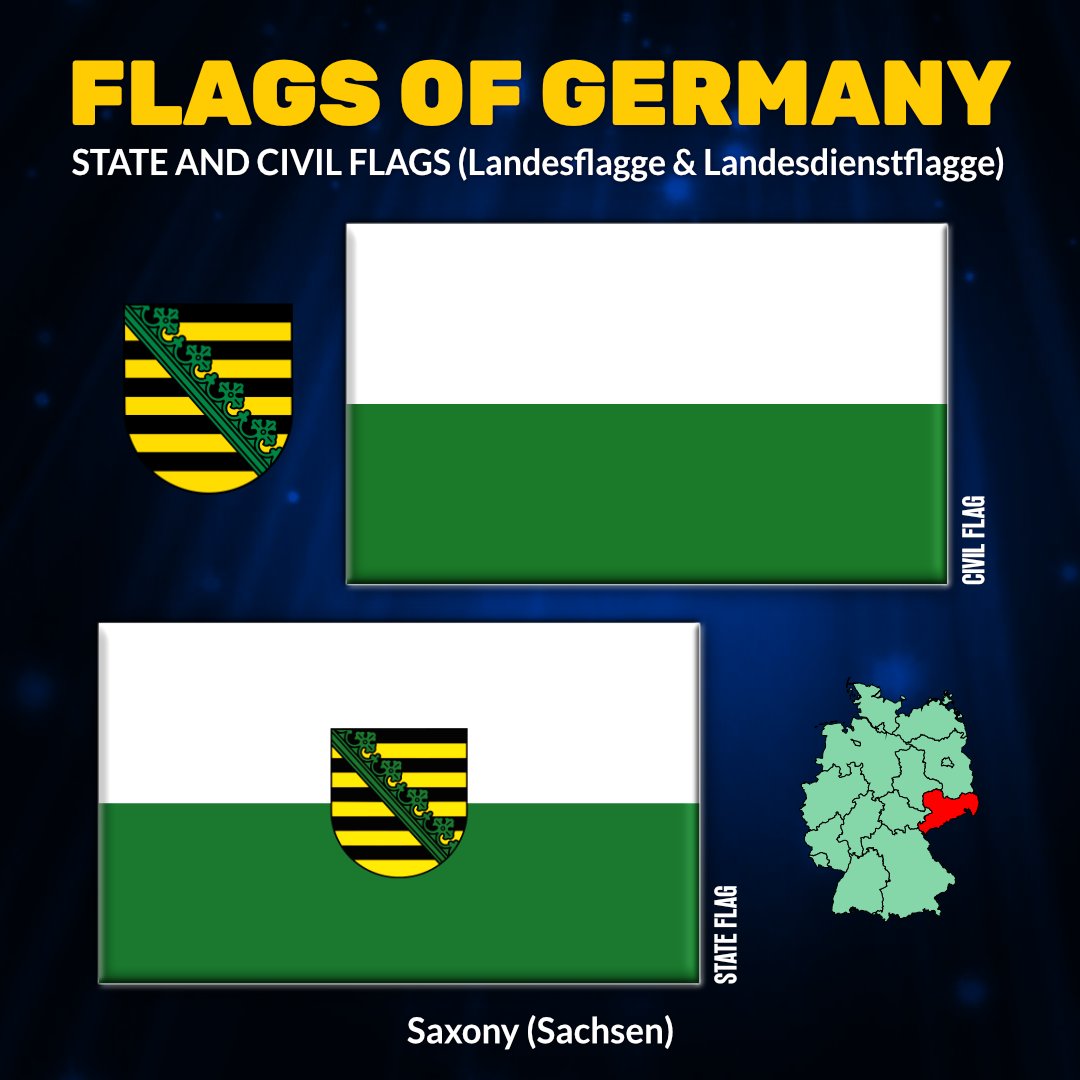 flags_book's tweet photo. Flag of Saxony (Sachsen)
#flagsbook #flagsofgermany #germanflags #Landesdienstflagge #Landesflagge #deutscheflagge #deutscheflaggen #Saxony #Sachsen #Saxonyflag #Sachsenflagge #Leipzig #Dresden #Chemnitz
#Zwickau #Plauen #Görlitz #Freiberg #Bautzen #Freital #Pirna #Radebeul https://t.co/Vrs5ueycee