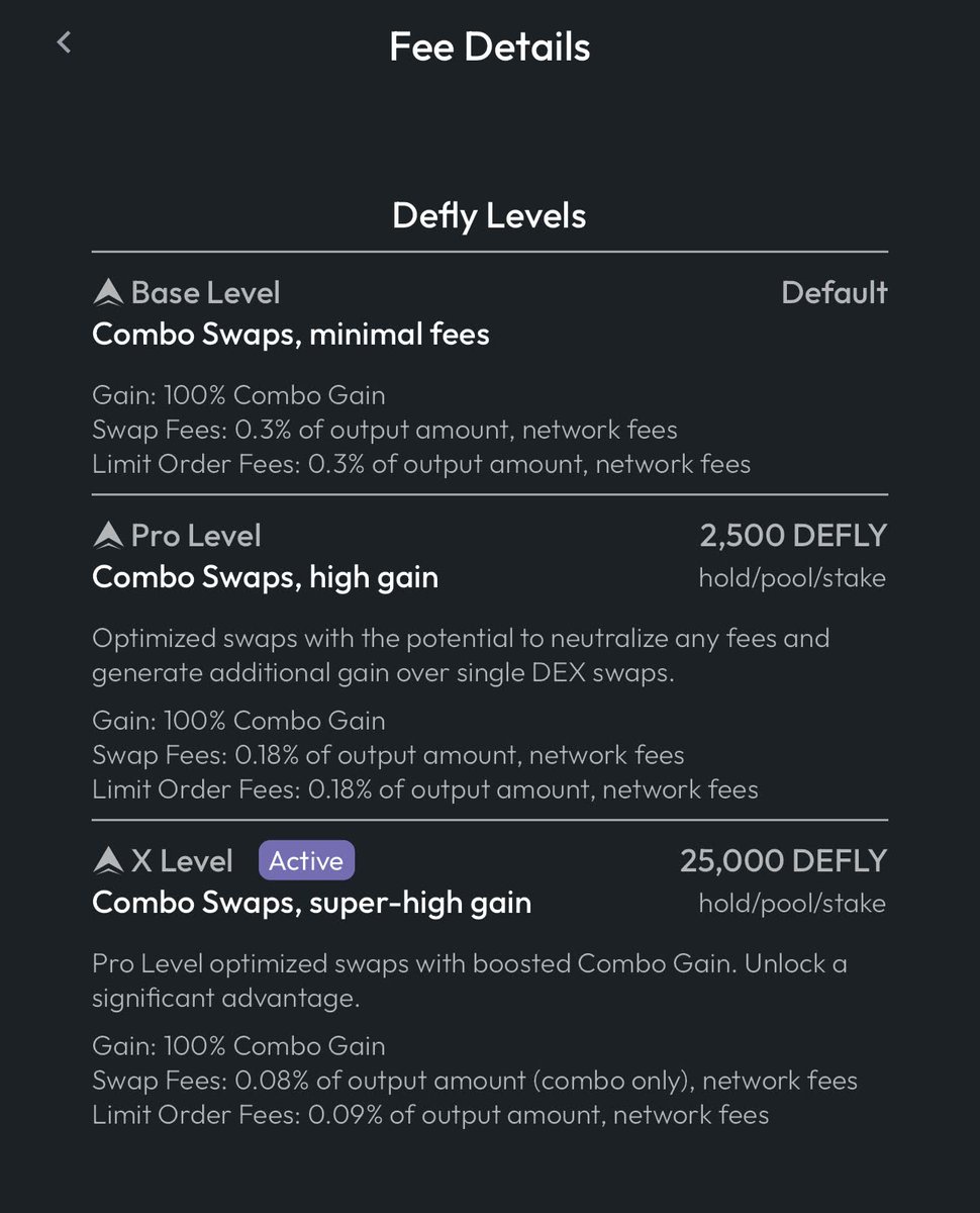 deflyapp's tweet image. /2 👉stake your $DEFLY directly in-app 🪙 Defly Wallet is the ultimate token swapping app on @Algorand ☀️😎 charts and swaps including #limitorders directly in-app. Fees as low as 0.08% when holding $DEFLY. Net-negative fees by #combogain and #deflexfi order routing 🚀