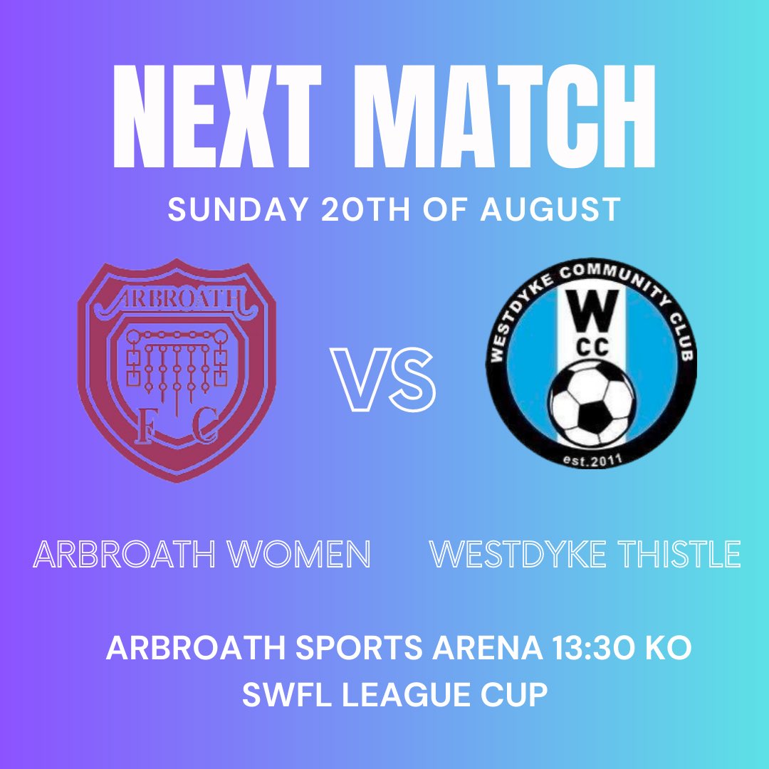 westdykethistle's tweet photo. Season 23/24 starts tomorrow. 

Arbroath Women 🆚 Westdyke Ladies Thistle 
Arbroath Sports arena 🏟️
1:30pm KO ⏰
SWFL League Cup Group Stages 🏆 https://t.co/hdZRY2jf8Y
