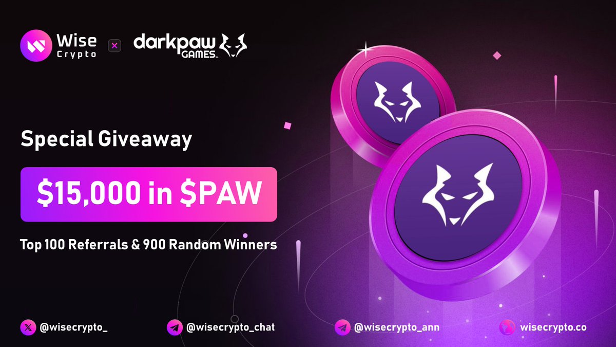 🥳 Wise Crypto X Darkpaw Games #Giveaway

🏆 Prize Pool - $15,000 in $PAW

To Enter
✅ Follow <a href="/WiseCrypto_/">Wise Crypto</a> &amp; @Darkpawgame
✅ RT &amp; Tag 3 Friends
✅ Complete Tasks giveaway.com/en/zEExSQvvPoR

#Airdrop #Giveaways #Crypto #cryptocurrencies #Airdrops #BTC #PAW #meme #pepe