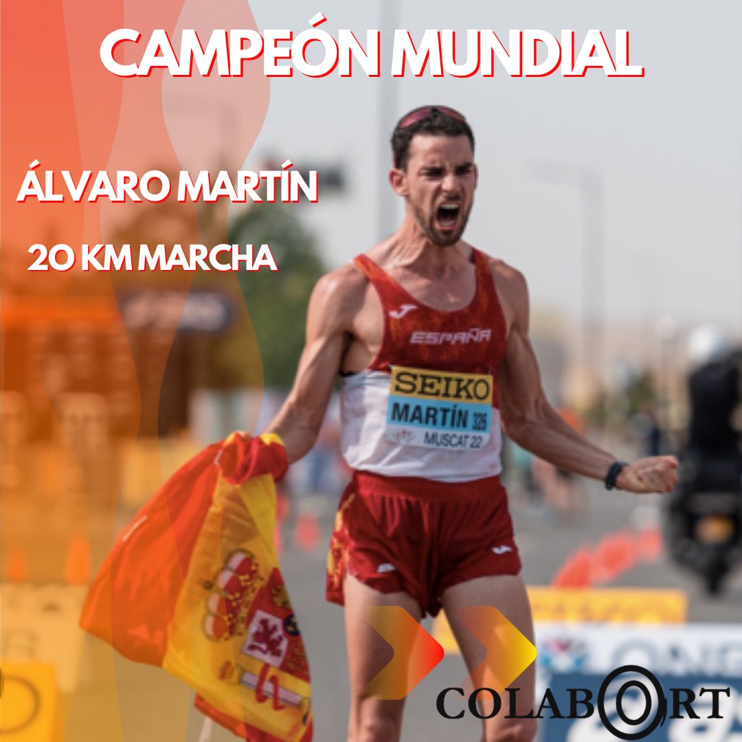 AtletismoCAPEX's tweet photo. D.ÁLVARO MARTIN URIOL CAMPEÓN DEL MUNDO. 
El atleta llerenense del CAPEX ha ganado la prueba de los 20km marcha en el Mundial de Atletismo en Budapest, haciendo la mejor carrera de su vida con un tiempo de 1:17:32 que es mejor marca personal. https://t.co/ASZsfgm8j4