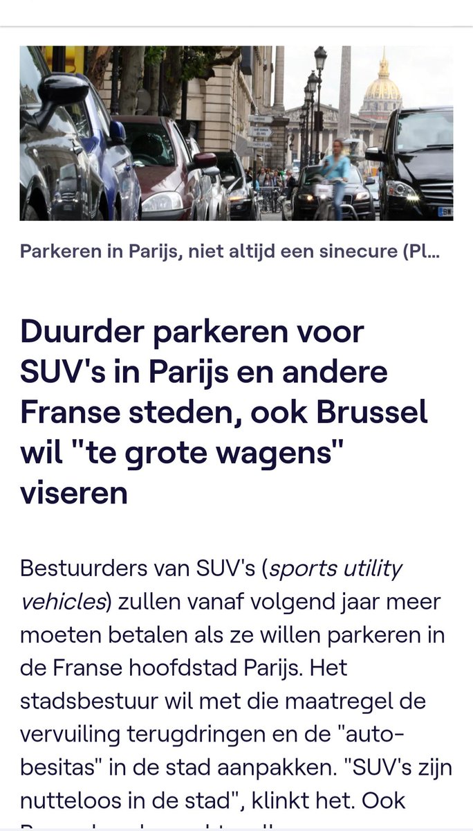 Met een SUV als gezinswagen, geef je aan dat je werkelijk nergens ook maar ene kloot om geeft. Niet om klimaat of milieu, niet om de openbare ruimte, niet om de veiligheid van andere weggebruikers, nergens om.
