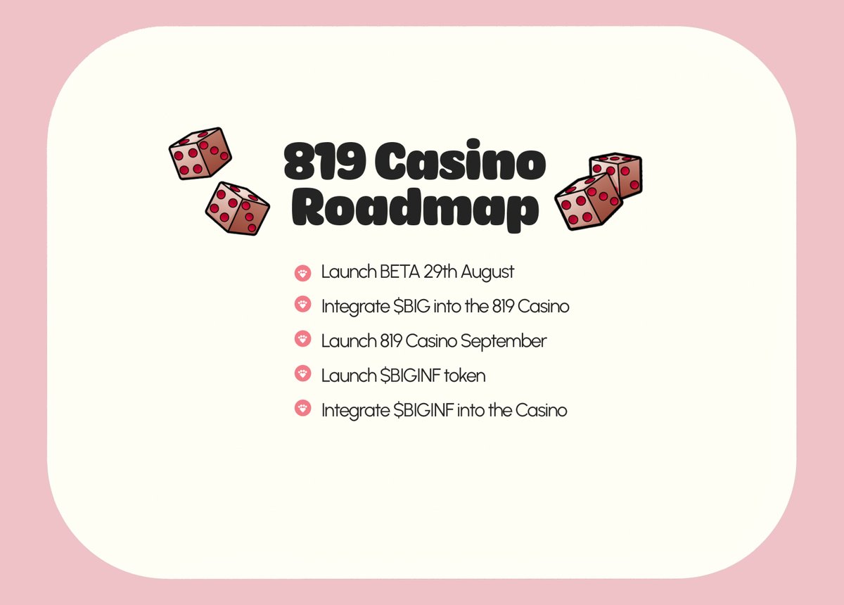 😻Pack your purses with $BIGINF TODAY!💸

 😻#BigEyes Ecosystem:

😺918 Beta version of the Casino coming in 10 days!🚨

😺With 5042 Casino Games + Multiple plays to earn games 

😺 $BIGINF tokens matched at 1:1 in the 819 Casino when $BIGINF launches!

🔗buy1.bigeyes.space