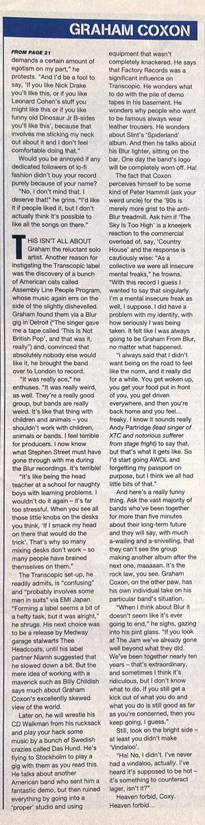Here's Graham Coxon in the NME around the time of his debut solo album release in 1998.

Interview by <a href="/_FiercePanda/">Fierce Panda Records</a> 
Photos by <a href="/RogerSargo/">Roger Sargent 📸</a>