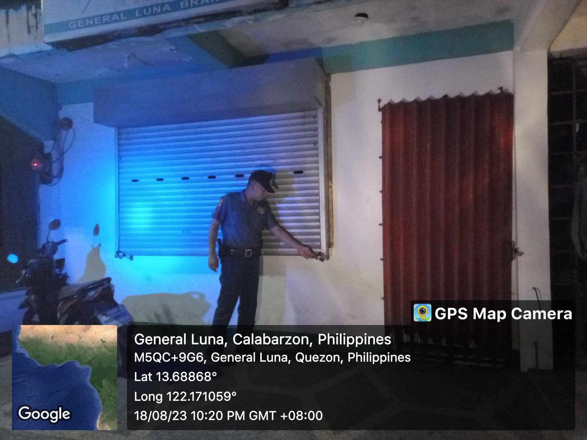 generalluna_mps's tweet photo. On August 18, 2023 from 10:35 PM onwards, personnel of General Luna MPS led by  PSSg Herbert L Daria, Investigator conducted patrolling and visitation/inspection at Peninsula Pawnshop/Palawan Express Pera Padala and Rural Bank of General Luna (Quezon) Inc. https://t.co/VzhADDCR5k