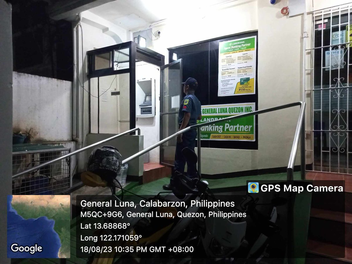 generalluna_mps's tweet photo. On August 18, 2023 from 10:35 PM onwards, personnel of General Luna MPS led by  PSSg Herbert L Daria, Investigator conducted patrolling and visitation/inspection at Peninsula Pawnshop/Palawan Express Pera Padala and Rural Bank of General Luna (Quezon) Inc. https://t.co/VzhADDCR5k