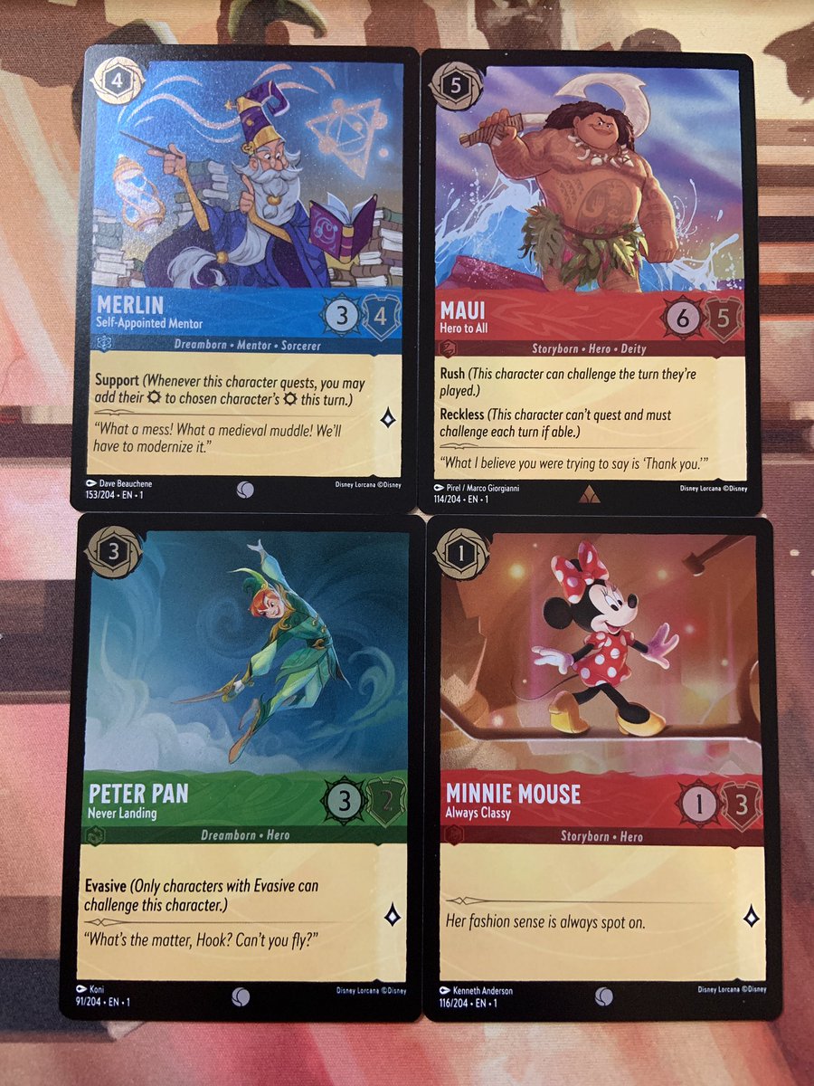 Got 4 packs of <a href="/DisneyLorcana/">Disney Lorcana</a>  at my LGS and these were the shiny ones. Got the ready to play decks too so I’m looking forward to playing!