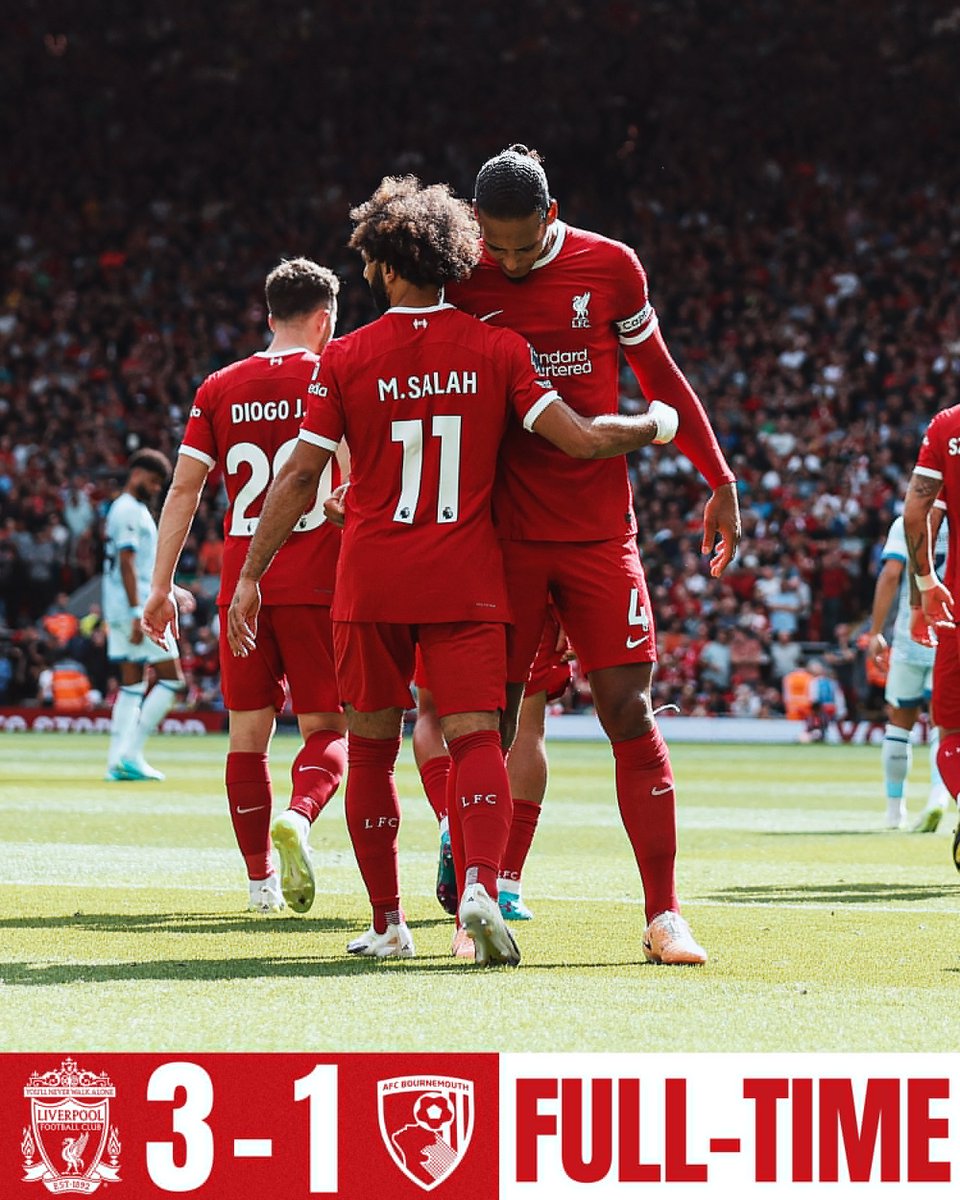 PremierPitch23's tweet photo. FT: Liverpool 3-1 Bournemouth

#LiverpoolFC #Bournemouth #PremierLeague #MatchDay https://t.co/nMCLKCqvfl