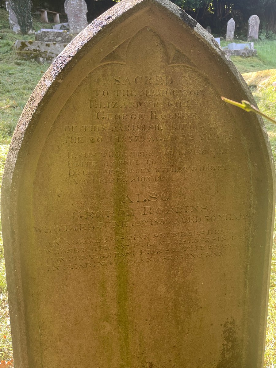 The #FamilyHistory tour continues - pretty Old Penallt church in Wales &amp; 5x greats George and Elizabeth Robbins. 1st headstone through the gate and legible! #Ancestry